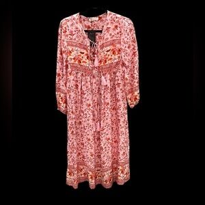 NWT R Vivimos pink floral long sleeve midi dress size 2